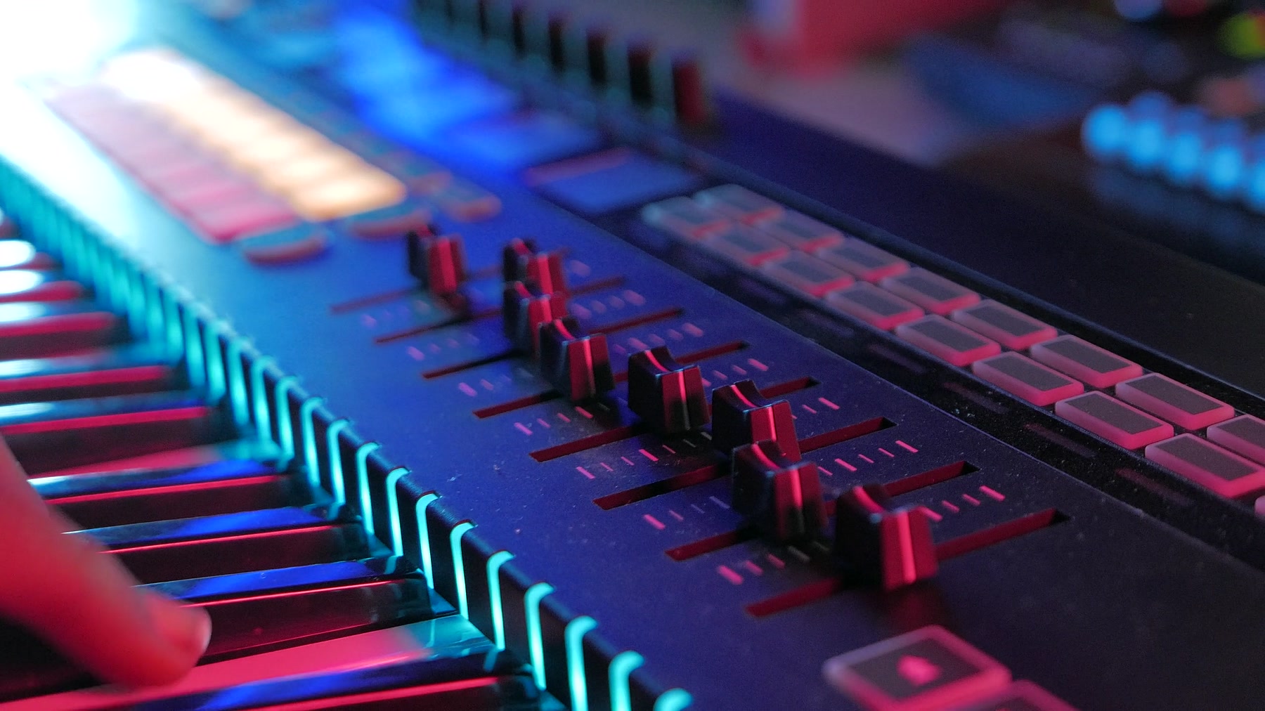 Music production keyboard and controls